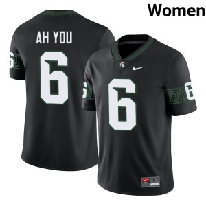 Leonard Ah You Black MSU College Football #6 Women's University Jerseys 241758-555